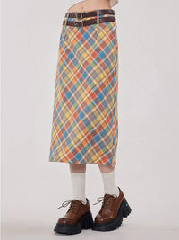 Candy Colour Plaid Straight Flowy Midi Skirt — dettaglio della stampa