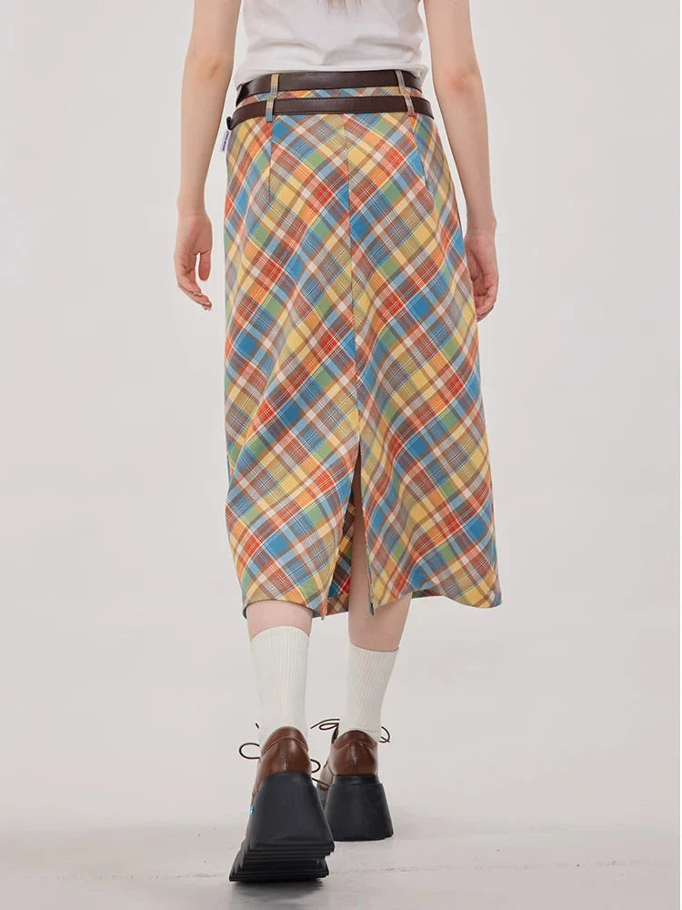 Candy Colour Plaid Straight Flowy Midi Skirt — in alternativa