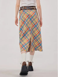 Candy Colour Plaid Straight Flowy Midi Skirt — in alternativa