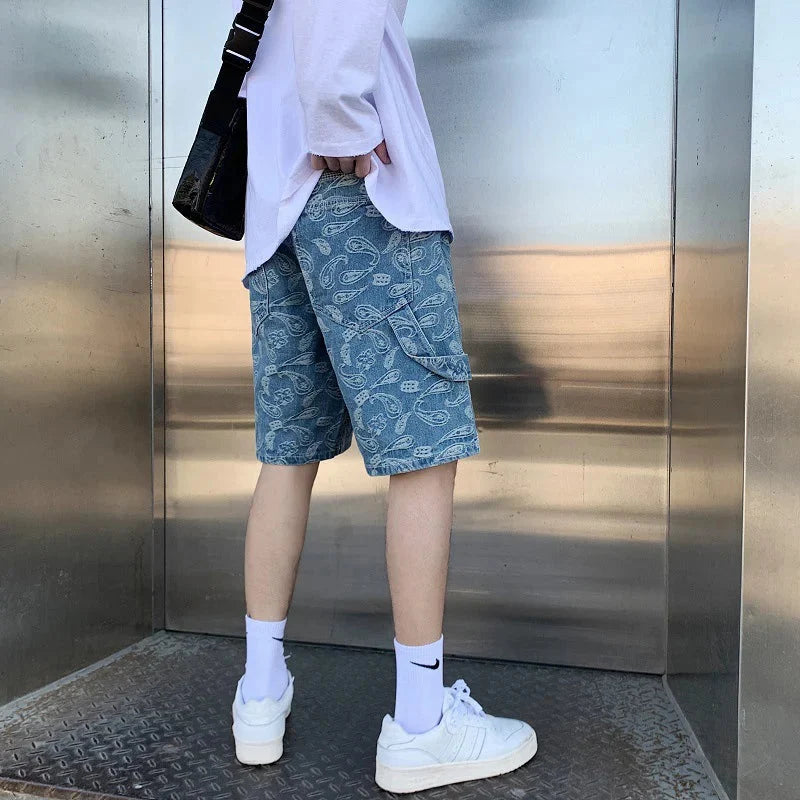 Light Washed faded Denim Shorts Jorts — dettaglio della stampa
