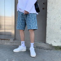 Light Washed faded Denim Shorts Jorts — vista frontale