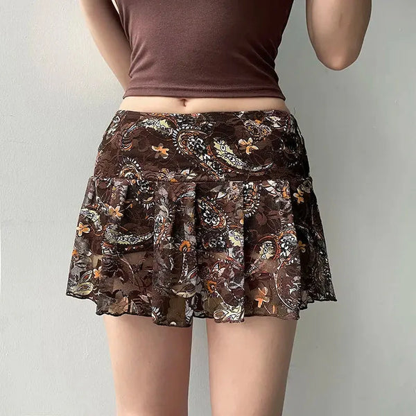 Cashew Low Waist Mesh Mini Skirt — vista frontale