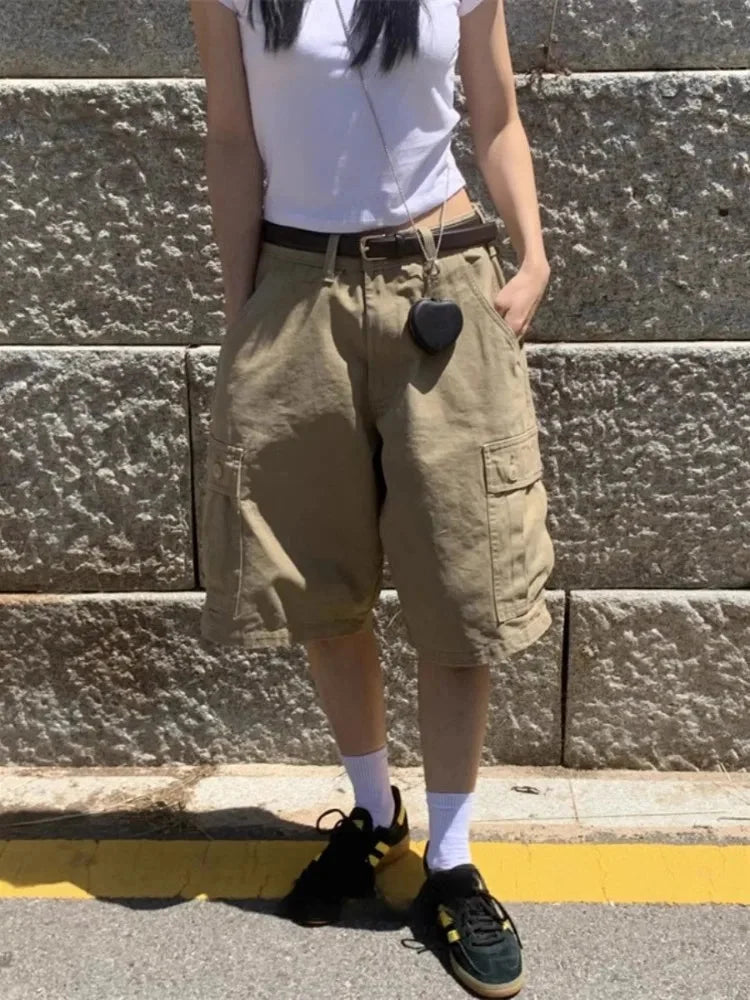 Casual High Waist Cargo Jorts — vista frontale