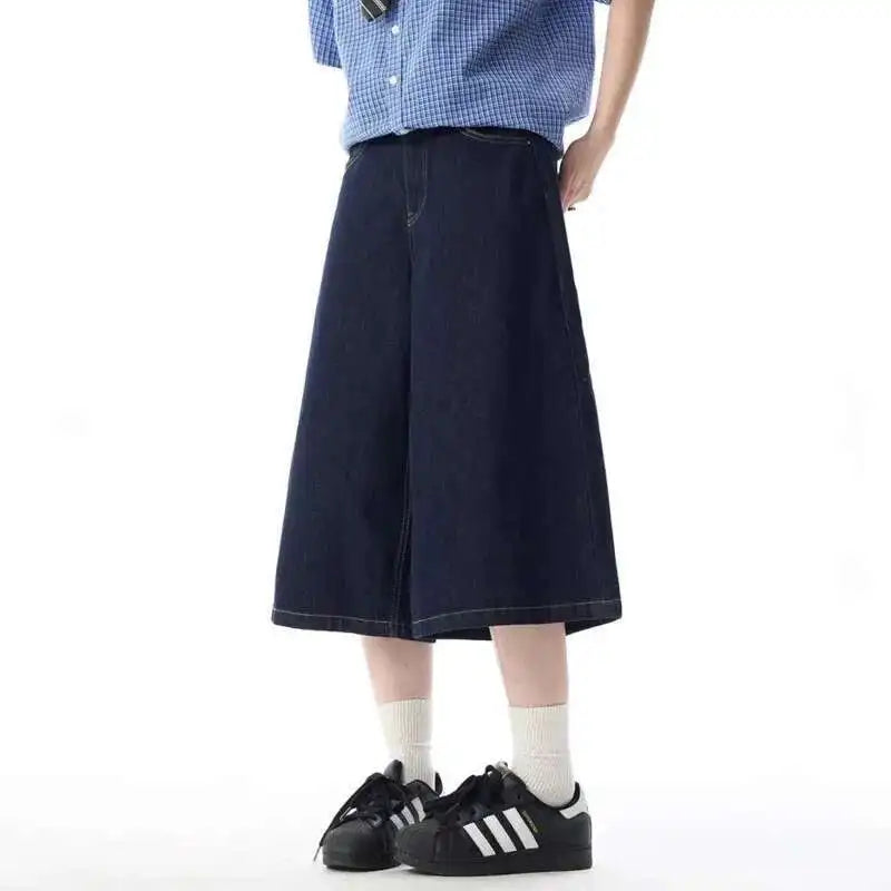 Casual Solid Wide Leg Denim Shorts Jorts — dettaglio della stampa