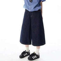 Casual Solid Wide Leg Denim Shorts Jorts — vista frontale