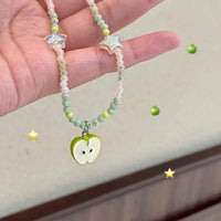 Ceramic Green Apple Pendant Bead Choker Necklace — vista posteriore