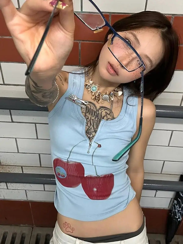 Cherry Print Tank Top — vista frontale