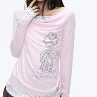Chic Coquette Polka Patchwork Long Sleeve Top — vista posteriore