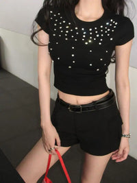 Chic Faux Water Gems Crop Top — vista completa