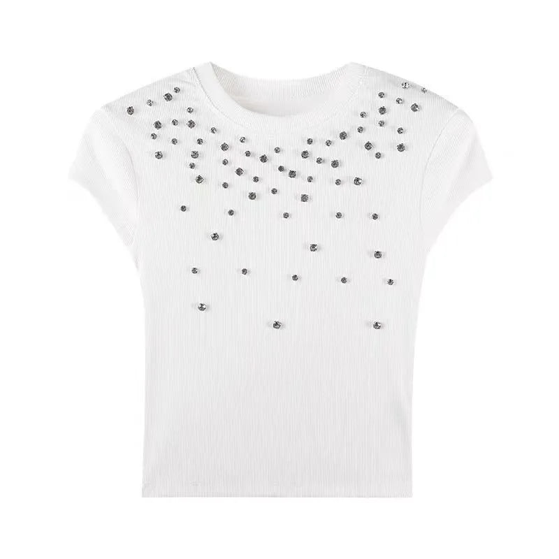 Chic Faux Water Gems Crop Top — vista frontale