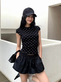 Chic Polka Dot Design Baby Tee Crop Top — dettaglio