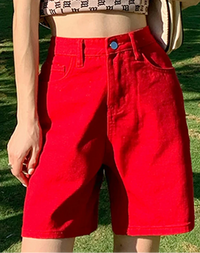 Chic Straight Leg High Waist Denim Shorts Jorts — vista posteriore