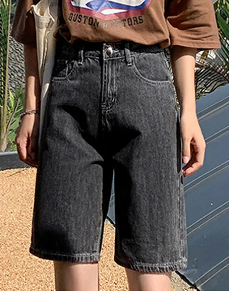 Chic Straight Leg High Waist Denim Shorts Jorts — vista laterale