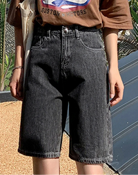 Chic Straight Leg High Waist Denim Shorts Jorts — vista laterale