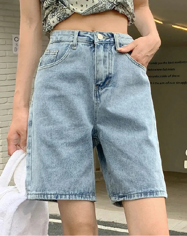 Chic Straight Leg High Waist Denim Shorts Jorts — dettaglio della stampa