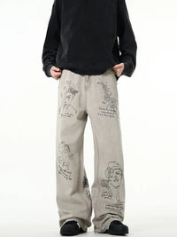 Coffee Shop Sketch Graphic Baggy Jeans — vista frontale