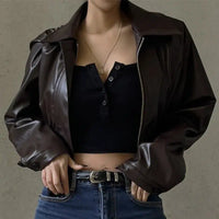 Collar Brown Leather Jacket — dettaglio