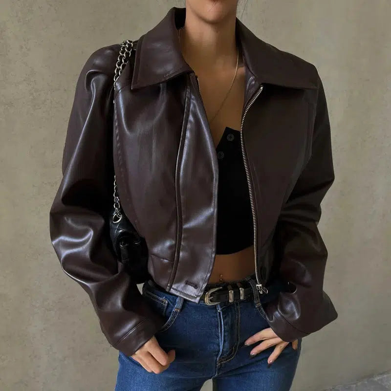 Collar Brown Leather Jacket — vista posteriore