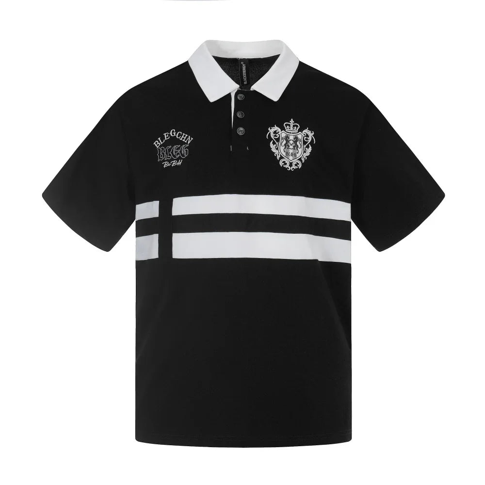 Contrast Panelled Embroidered Polo Shirt — vista frontale