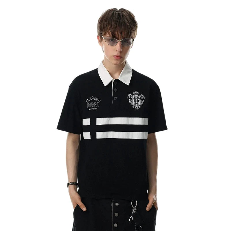 Contrast Panelled Embroidered Polo Shirt — dettaglio