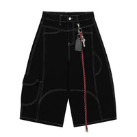 Contrast Stitch Wide Leg Long Denim Shorts Jorts — vista posteriore