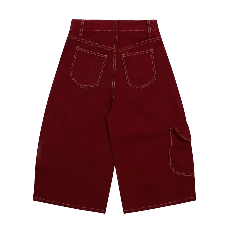 Contrast Stitch Wide Leg Long Denim Shorts Jorts — in alternativa