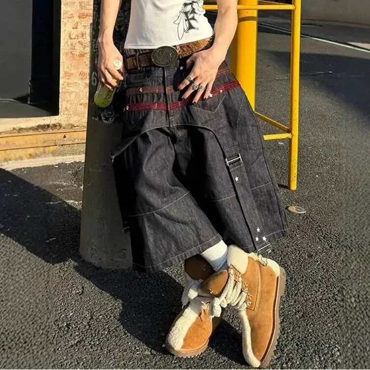 Cowboy Denim Shorts Jorts — vista posteriore