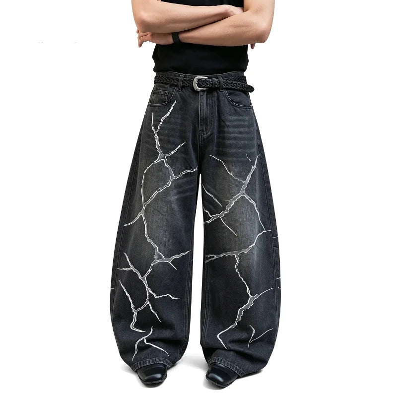 Cracked Graphic Baggy Wide Leg Barrel Jeans — vista posteriore