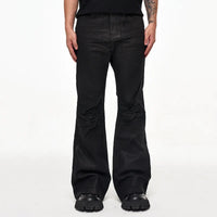 Crease Textured Wide Leg Micro Slim Fit Boot Cut Black Jeans — vista posteriore