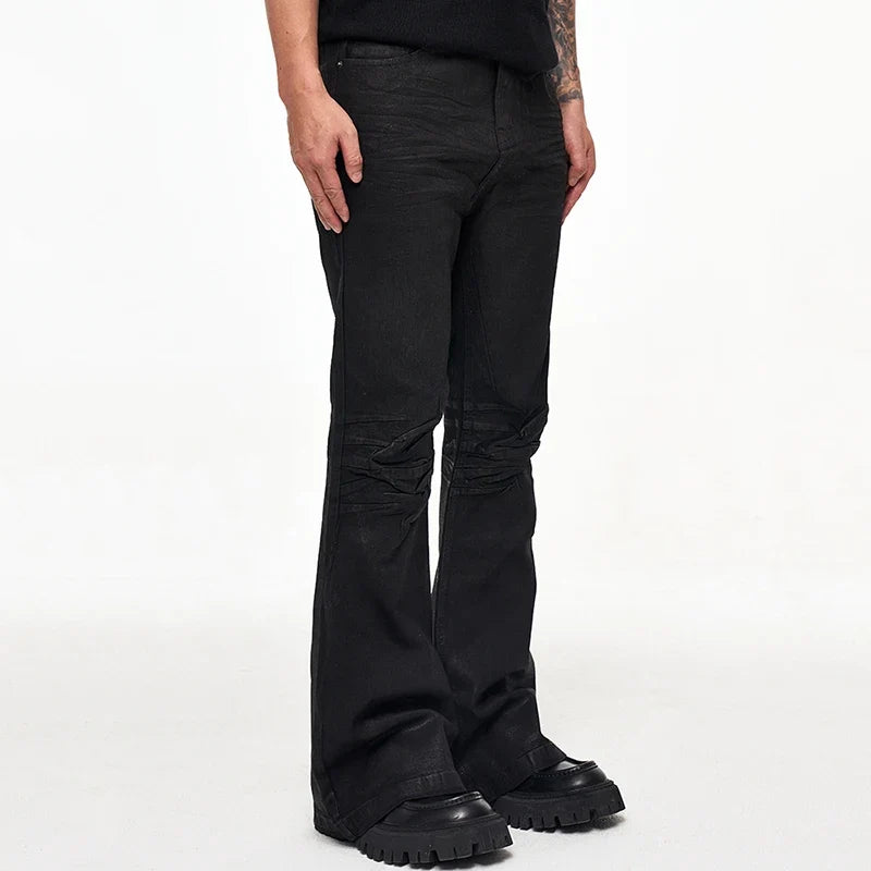 Crease Textured Wide Leg Micro Slim Fit Boot Cut Black Jeans — dettaglio della stampa
