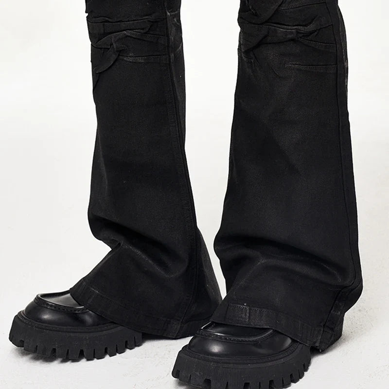 Crease Textured Wide Leg Micro Slim Fit Boot Cut Black Jeans — in alternativa