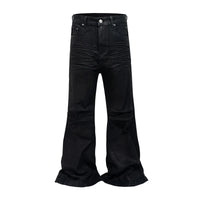 Crease Textured Wide Leg Micro Slim Fit Boot Cut Black Jeans — vista laterale