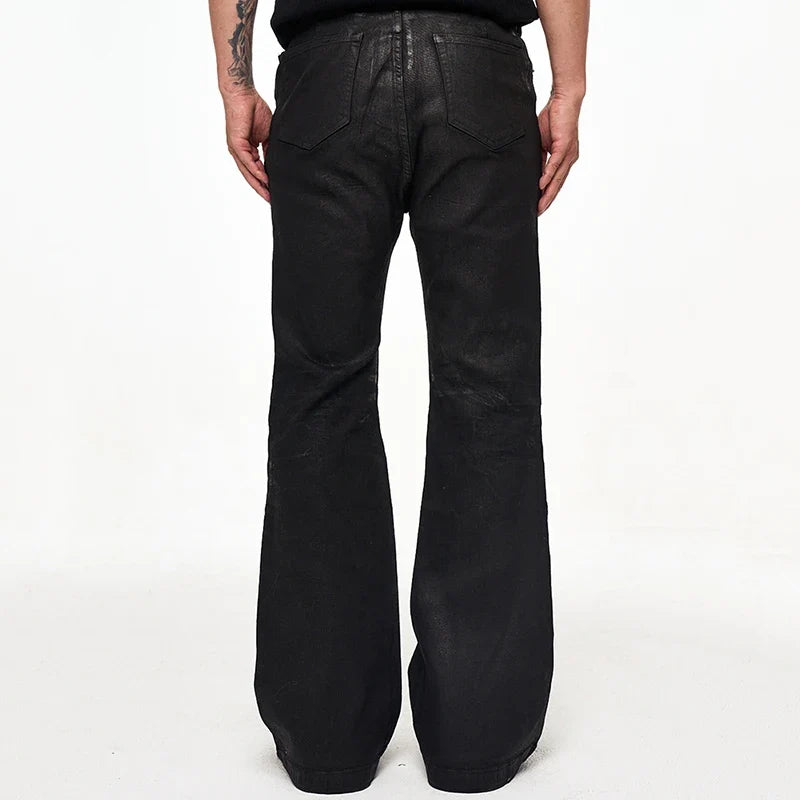 Crease Textured Wide Leg Micro Slim Fit Boot Cut Black Jeans — dettaglio