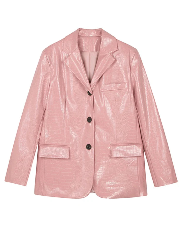 Crocodile Print Faux Leather Blazer Jacket — vista frontale