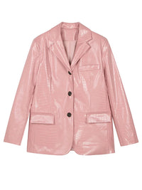 Crocodile Print Faux Leather Blazer Jacket — vista frontale