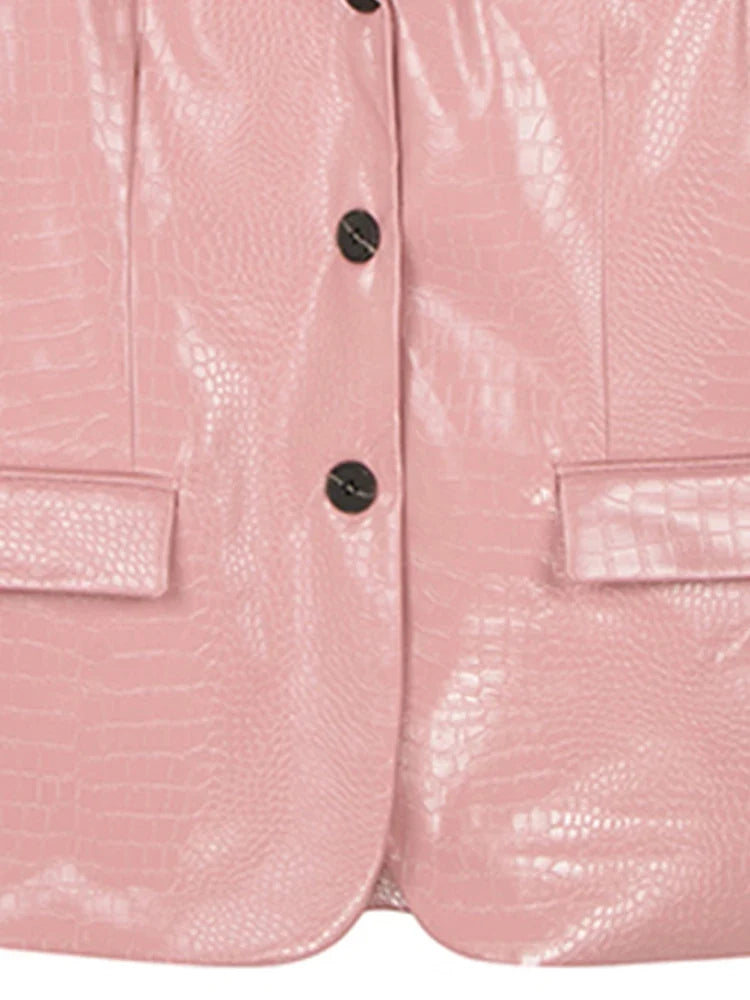 Crocodile Print Faux Leather Blazer Jacket — vista laterale