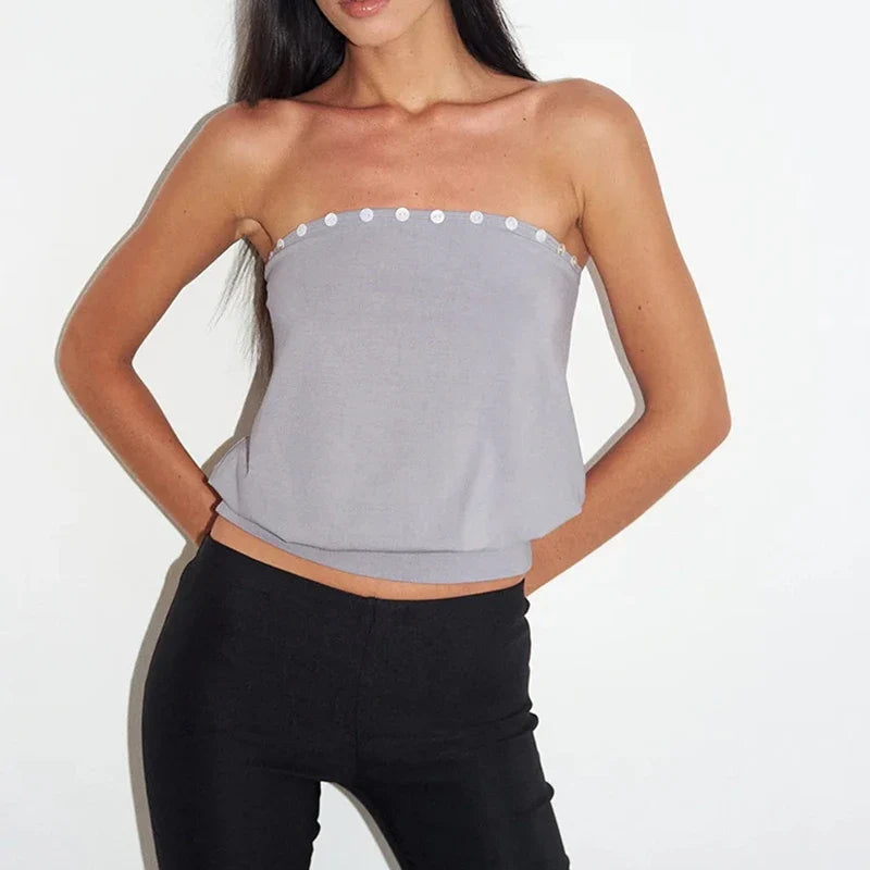 Crop Button Decor Bandeau Tube Top — dettaglio