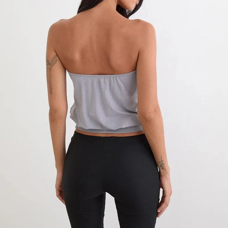 Crop Button Decor Bandeau Tube Top — dettaglio della stampa
