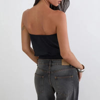 Crop Button Decor Bandeau Tube Top — vista completa