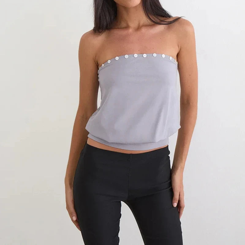 Crop Button Decor Bandeau Tube Top — vista frontale