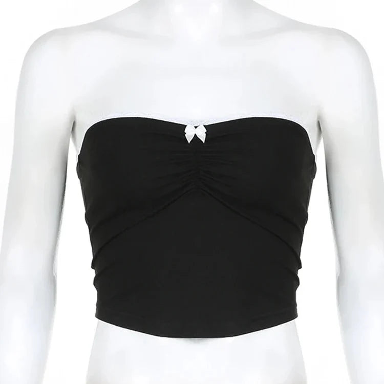 Cropped Contrast Bow Stitched Bandeau Tube Top — dettaglio