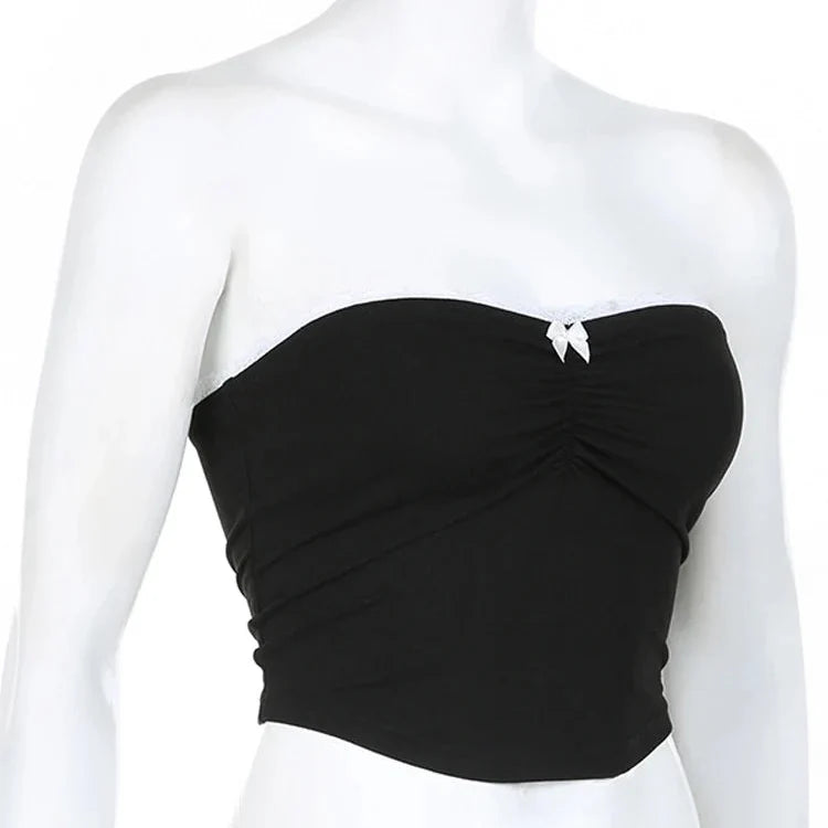 Cropped Contrast Bow Stitched Bandeau Tube Top — dettaglio della stampa