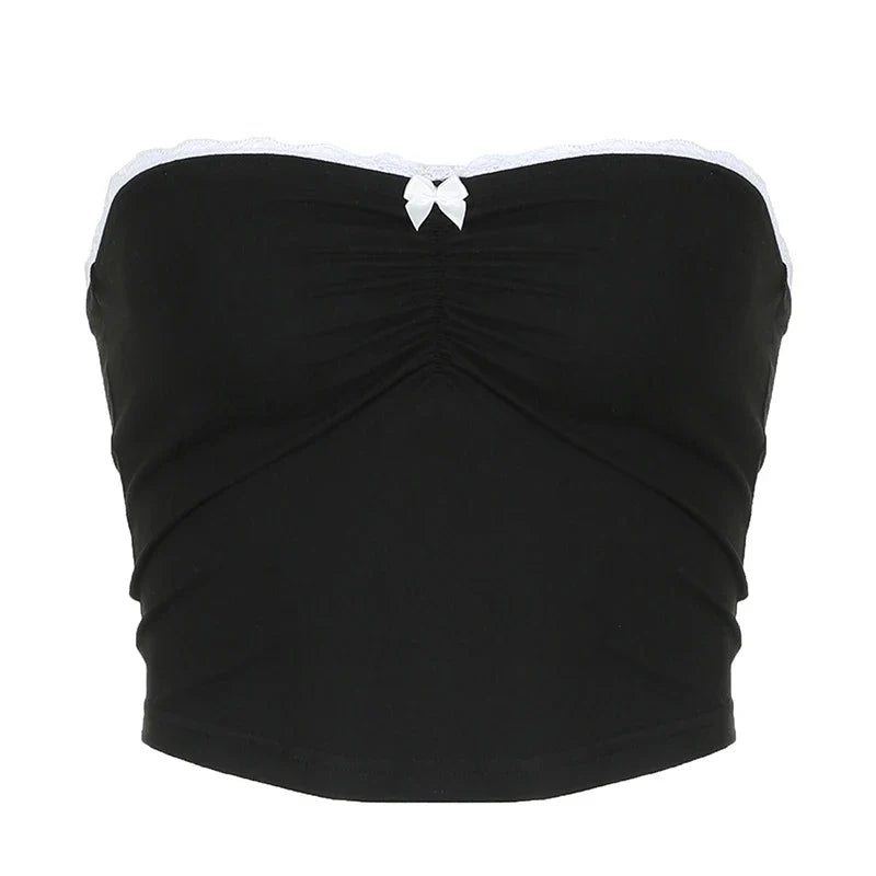 Cropped Contrast Bow Stitched Bandeau Tube Top — vista laterale