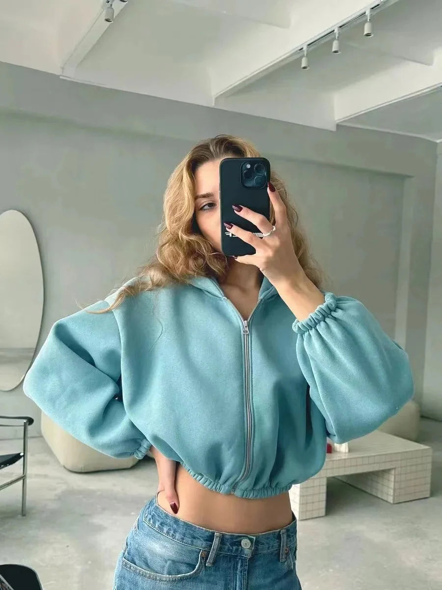 Cropped Full Zip Up Hoodie — vista posteriore