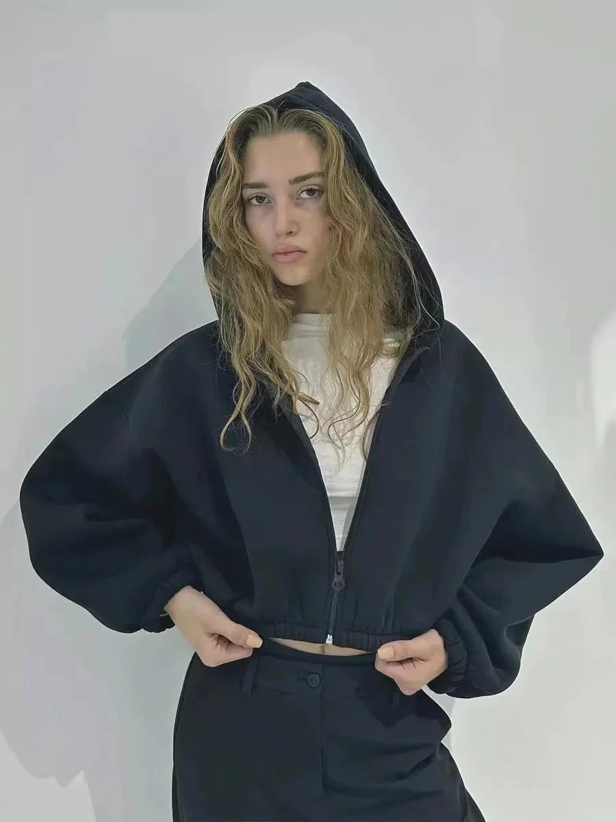 Cropped Full Zip Up Hoodie — vista frontale