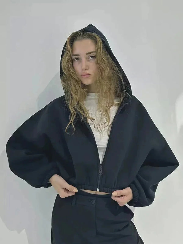 Cropped Full Zip Up Hoodie — vista frontale