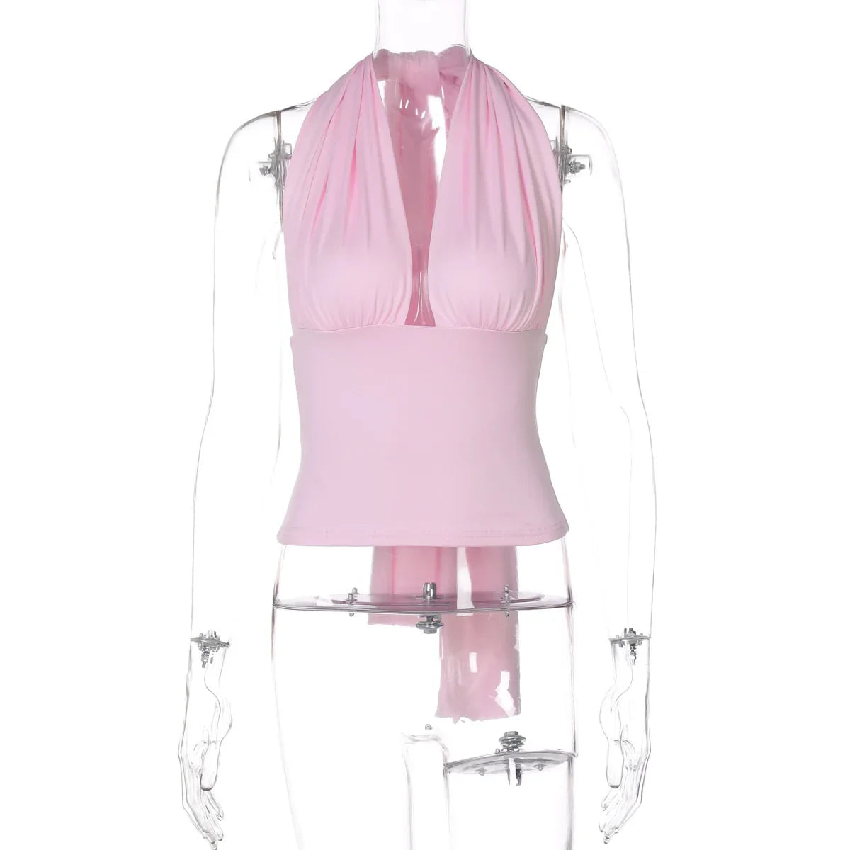 Cropped Low Cut Backless Halter Top — vista posteriore