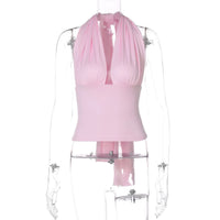 Cropped Low Cut Backless Halter Top — vista posteriore
