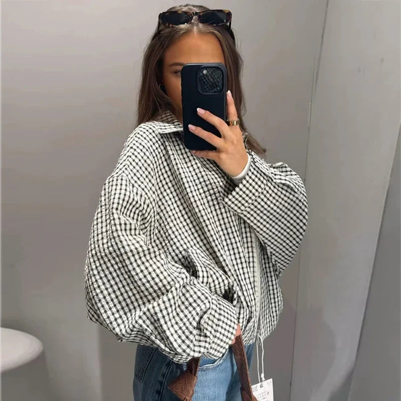 Cropped Plaid Womens Jacket Coat — dettaglio