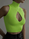 Y2K Cropped Turtleneck Ribbed Sleeveless Low Cut Top
